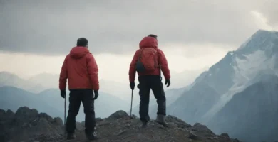 Dos personas escalando una montaña representando la superación de los desafíos